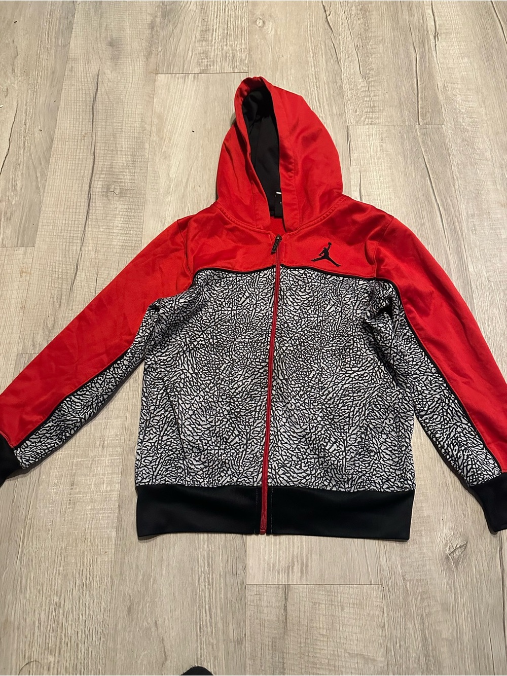 Jordan Red & Black Hooded Zip Sweatshirt with Patterned Body